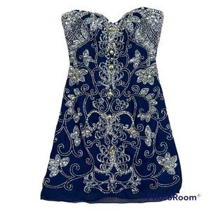 Sherri Hill Navy and Silver Embellished Mini Dress